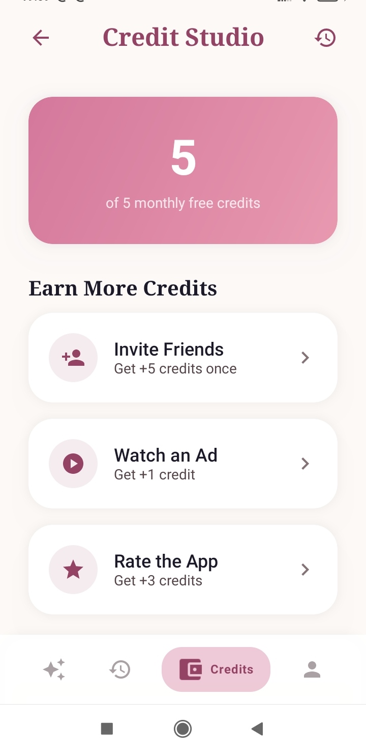 Crafty AI Credit Studio — Kredi kazan, reklam izle, arkadaşını davet et